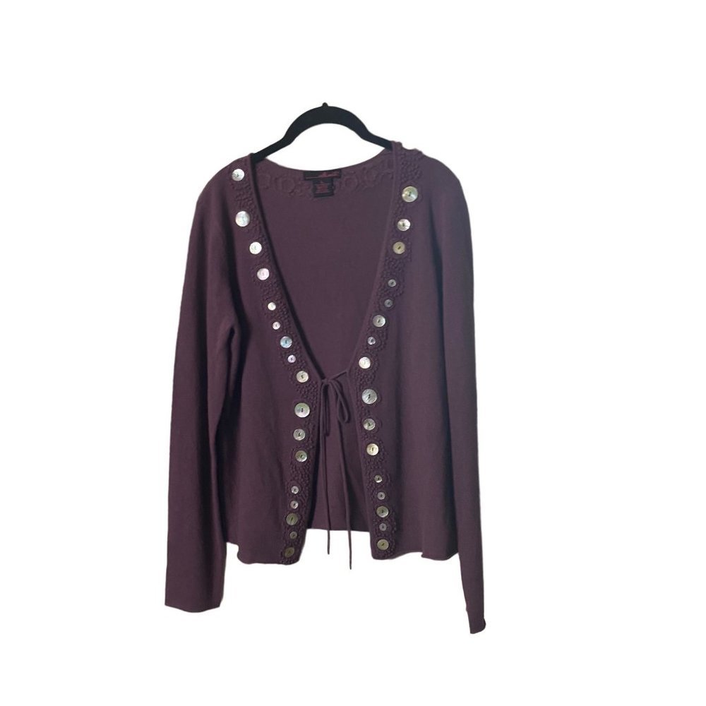 Willi‎ Smith Women Large Boho Angora Hair Lamb Wool Blend Button Accent Cardigan